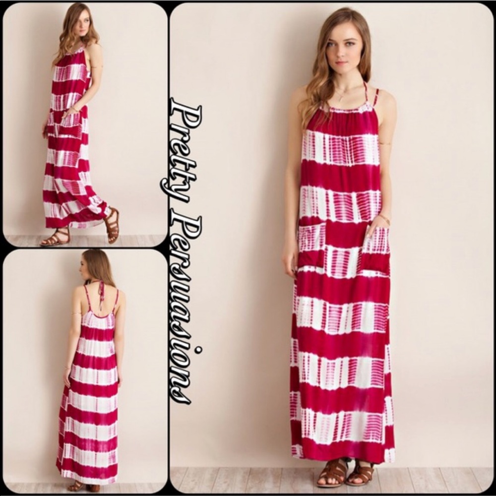 SALE‼️ NWT Fuchsia White Tie Dyed Maxi Dress - Picture 5 of 8